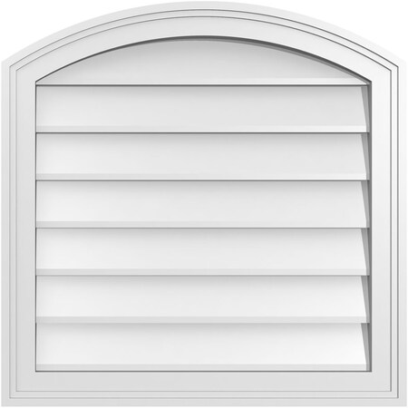 Ekena Millwork Arch Top Surface Mount PVC Gable Vent: Functional, w/ 2"W x 1-1/2"P Brickmould Frame, 24"W x 24"H GVPAR24X2402SF